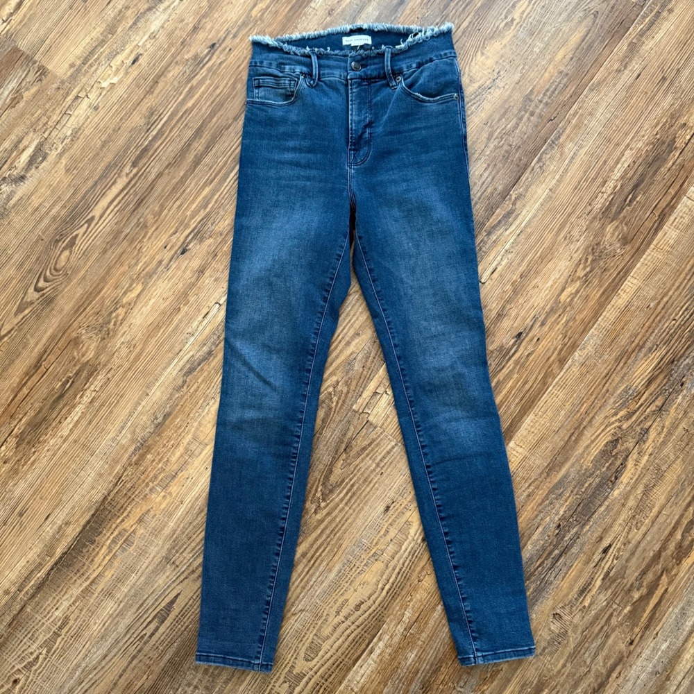 Good American Skinny Jeans Womens 2/26 Blue Excellent Frayed Waist raw